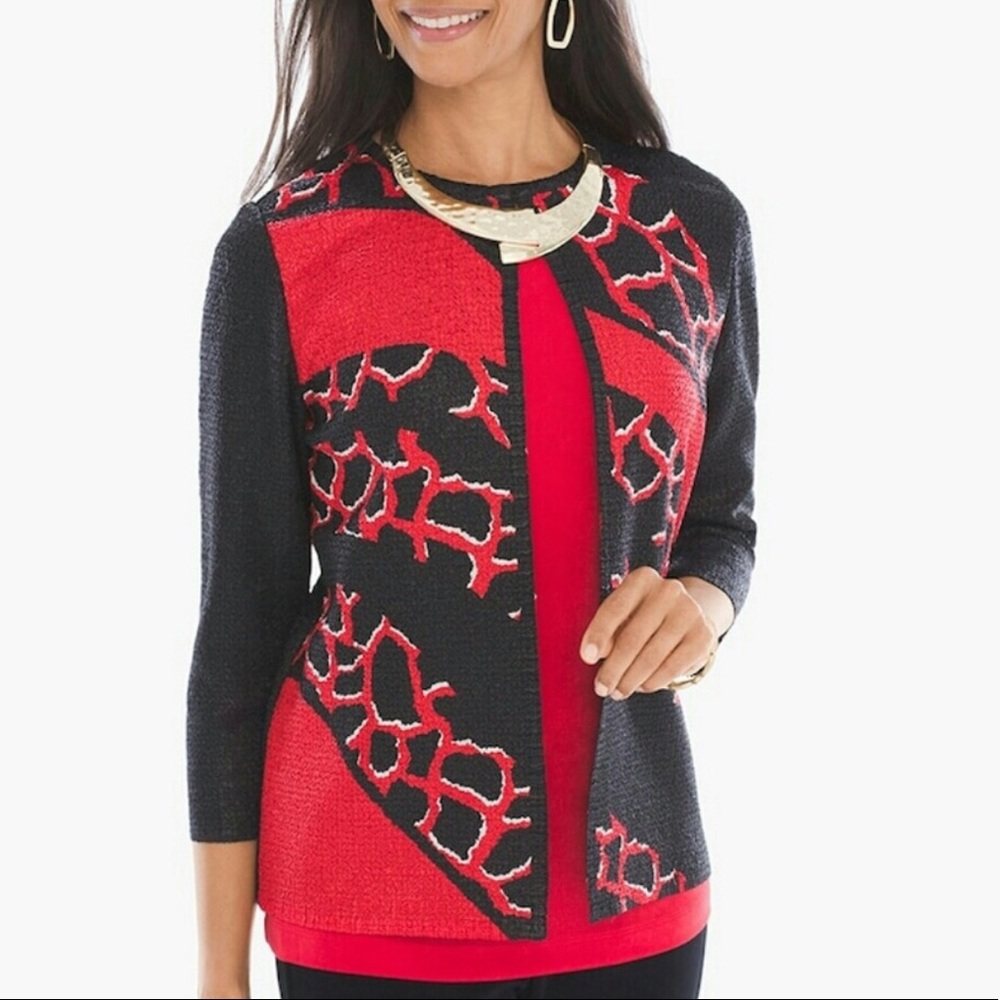 Chico's Crushed Chinese Red Abstract Jacket size 0